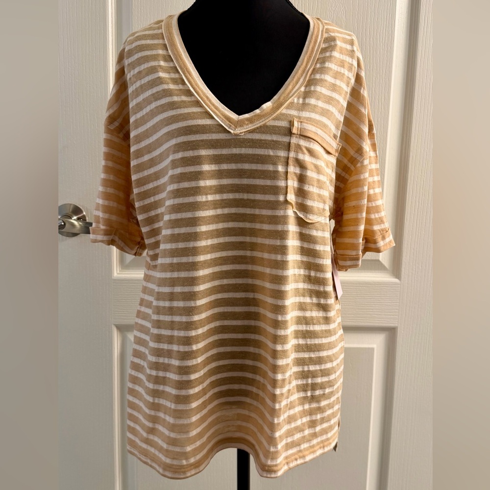 Very J Tan and Cream Striped Top